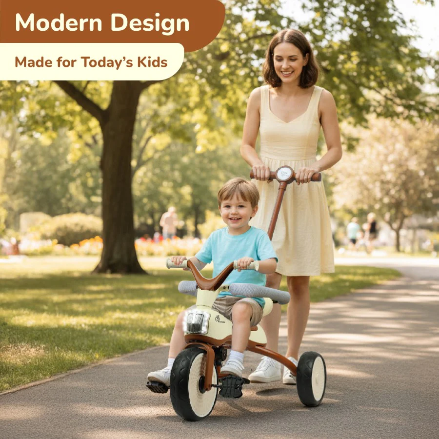 Tiny Toes Karizma - Luxury 3-in-1 Smart Tricycle for Kids 2 to 5 Years with Music & Canopy - Cream Brown - Image 3