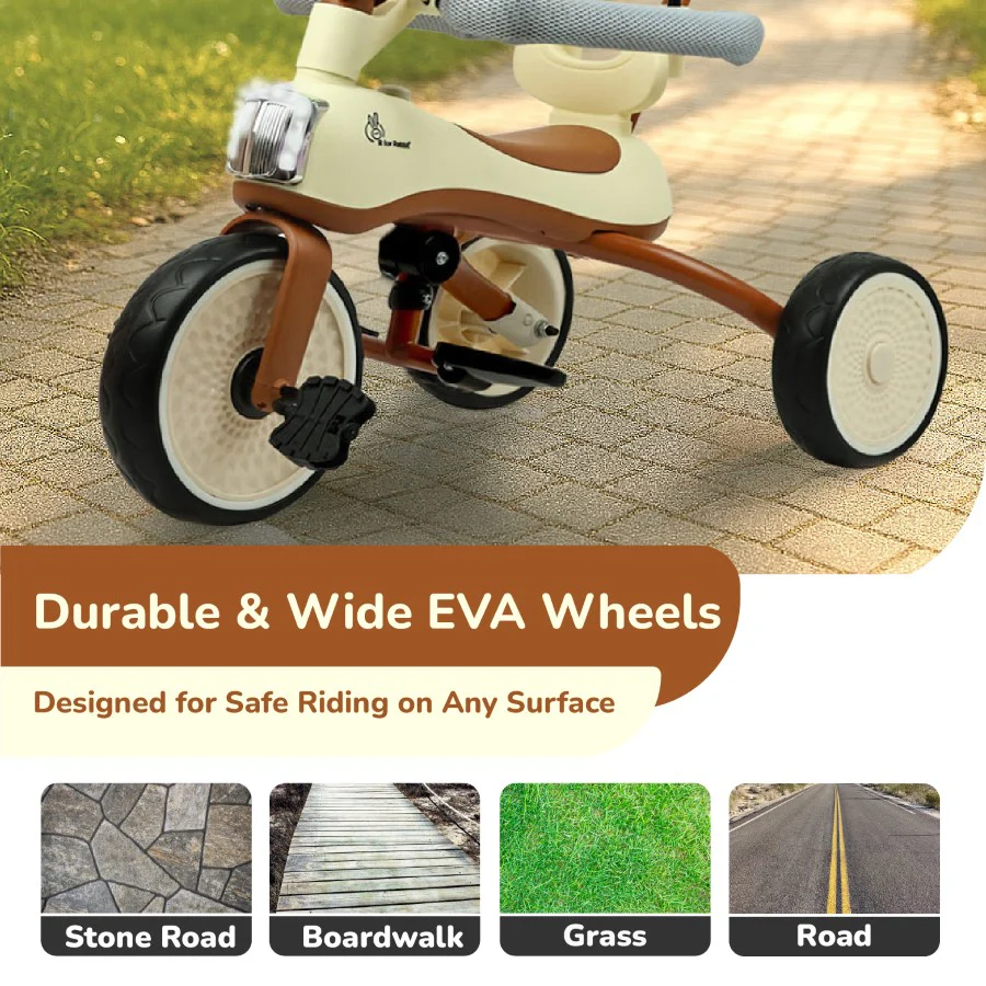 Tiny Toes Karizma - Luxury 3-in-1 Smart Tricycle for Kids 2 to 5 Years with Music & Canopy - Cream Brown - Image 5