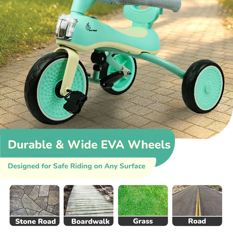 Tiny Toes Karizma - Luxury 3-in-1 Smart Tricycle for Kids 2 to 5 Years with Music & Canopy - Green Cream - Image 5