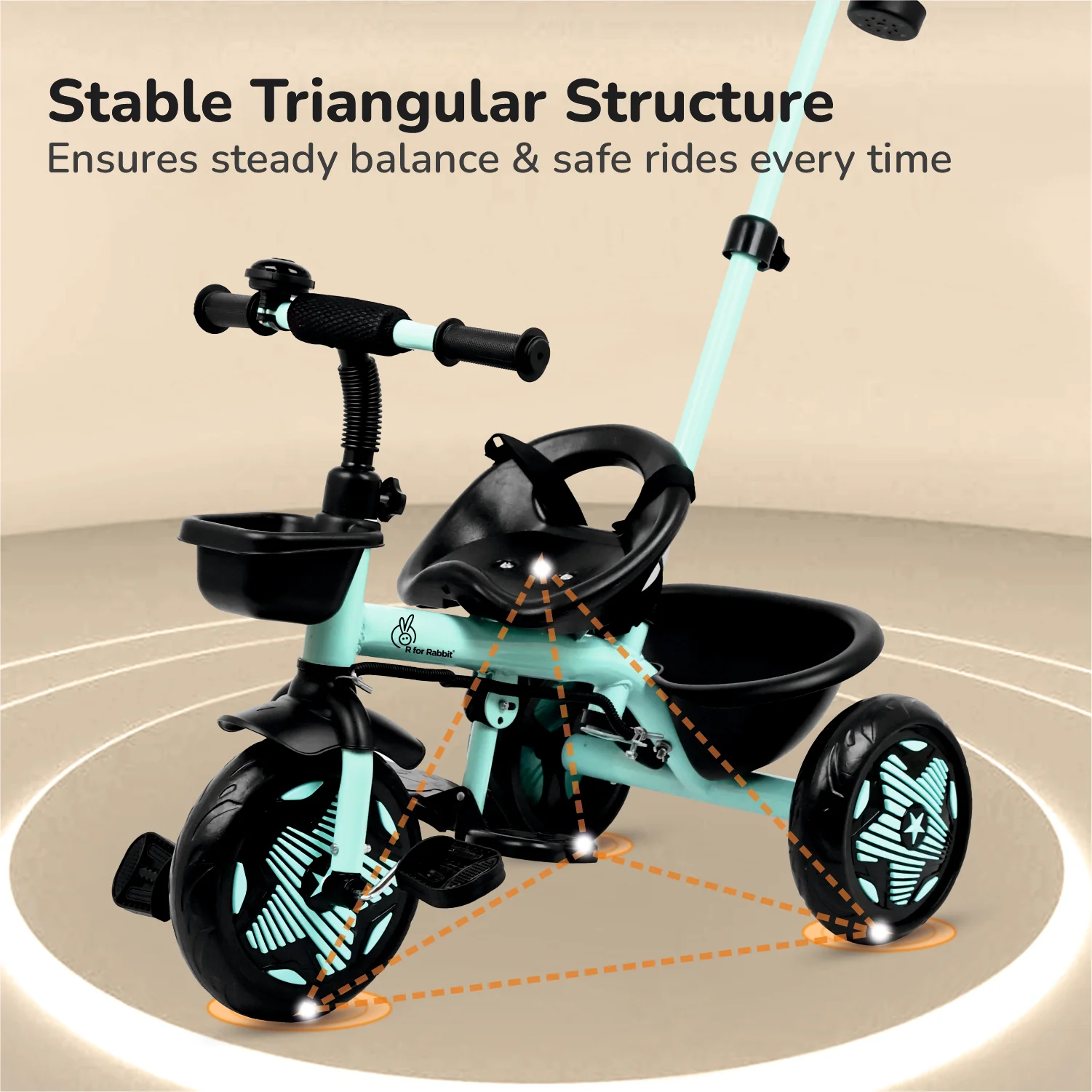 Tiny Toes R20 Ace Baby Tricycle – Smart Plug & Play Trike with Parental Control & EVA Wheels - Aqua Blue - Image 5