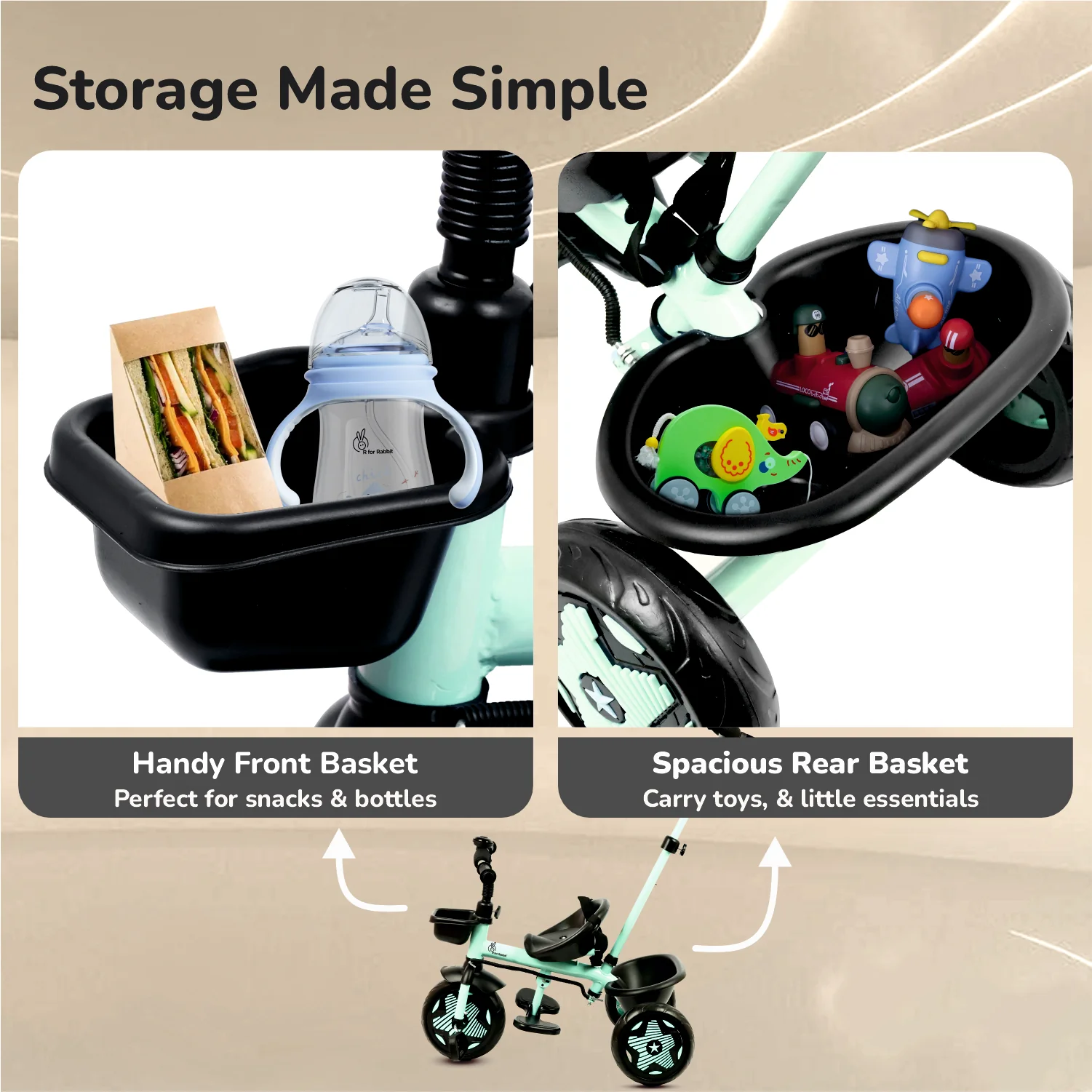 Tiny Toes R20 Ace Baby Tricycle – Smart Plug & Play Trike with Parental Control & EVA Wheels - Aqua Blue - Image 7