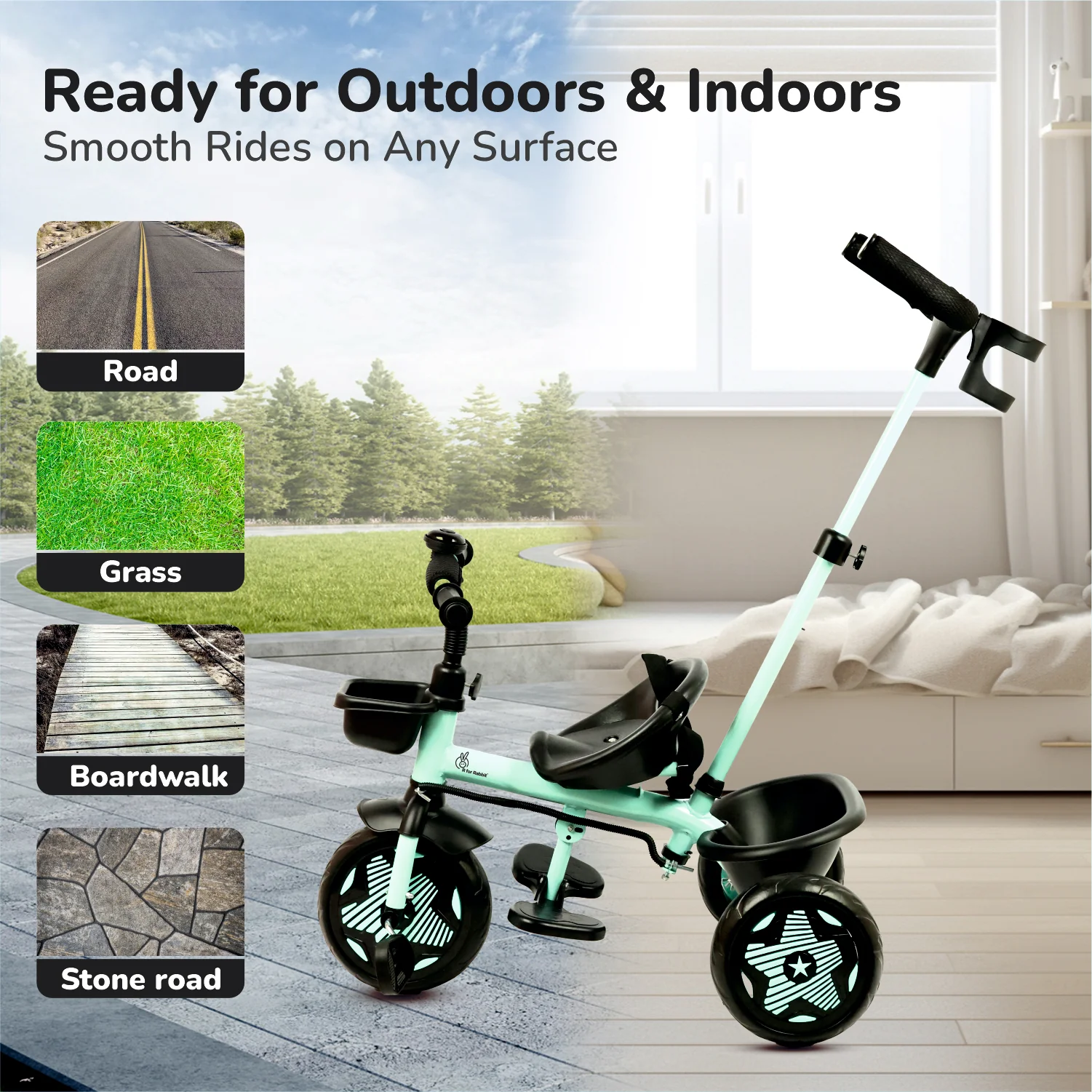 Tiny Toes R20 Ace Baby Tricycle – Smart Plug & Play Trike with Parental Control & EVA Wheels - Aqua Blue - Image 8