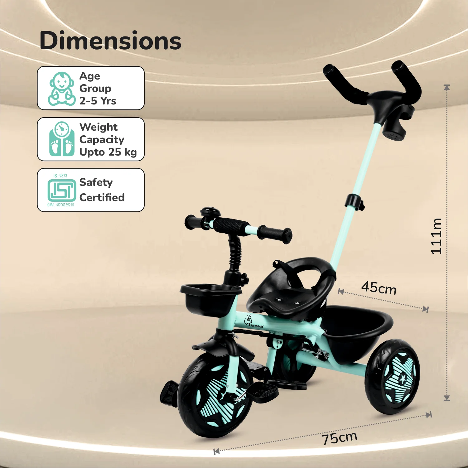 Tiny Toes R20 Ace Baby Tricycle – Smart Plug & Play Trike with Parental Control & EVA Wheels - Aqua Blue - Image 9