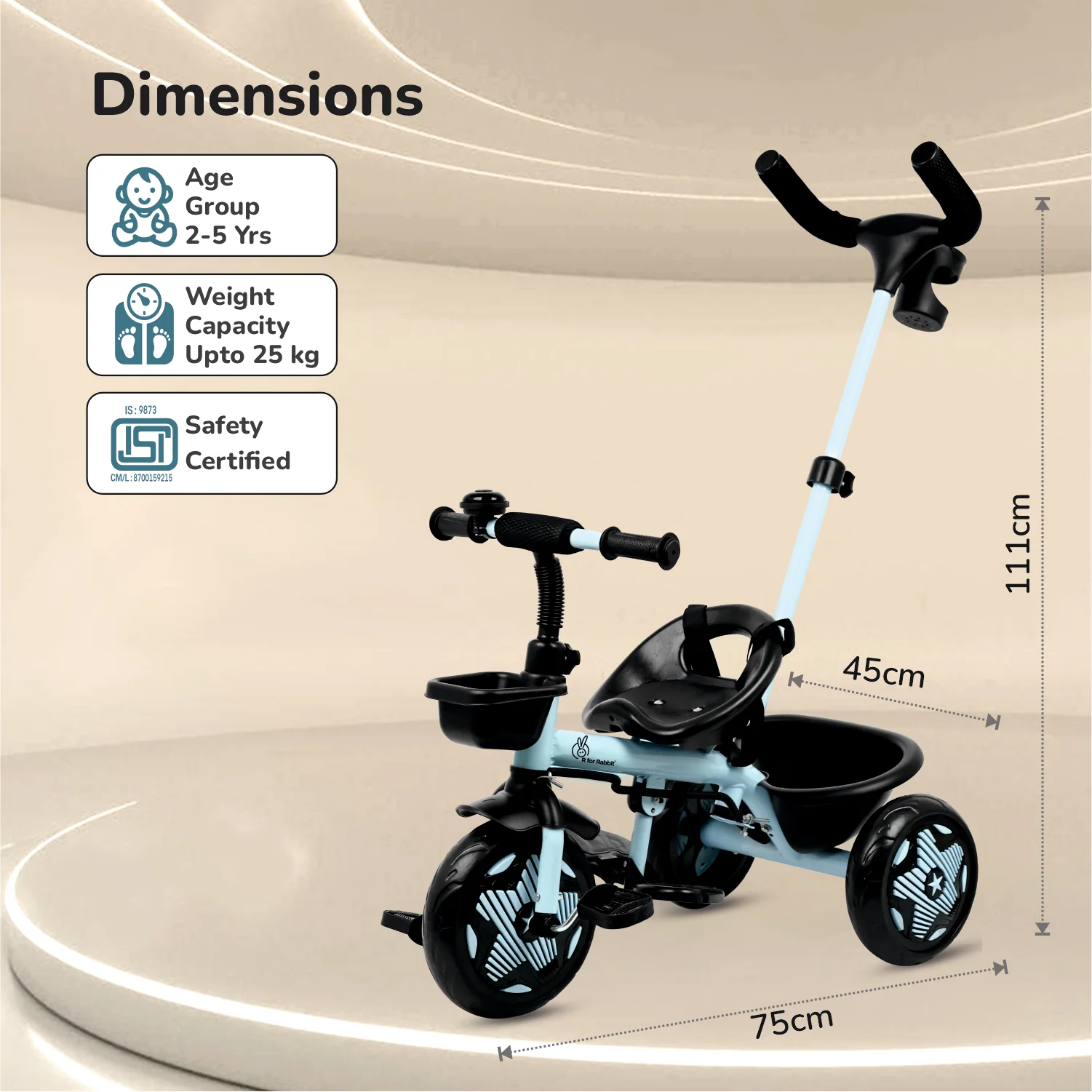 Tiny Toes R20 Ace Baby Tricycle – Smart Plug & Play Trike with Parental Control & EVA Wheels - Sky Blue - Image 9