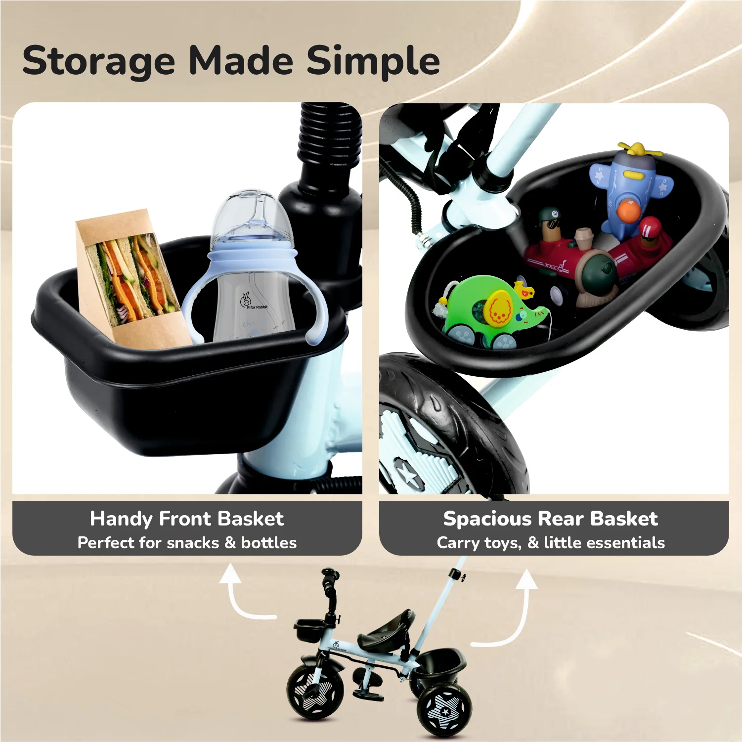 Tiny Toes R20 Ace Baby Tricycle – Smart Plug & Play Trike with Parental Control & EVA Wheels - Sky Blue - Image 7