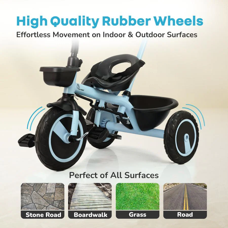 Tiny Toes R20 Plus Tricycle for Kids with Safety Certification, Plug-and-Play Design, Rubber Wheels & Steel Frame - Sky Blue - Image 3