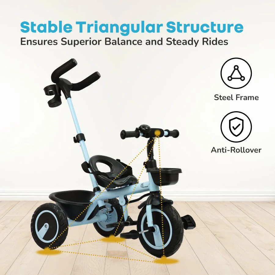 Tiny Toes R20 Plus Tricycle for Kids with Safety Certification, Plug-and-Play Design, Rubber Wheels & Steel Frame - Sky Blue - Image 4