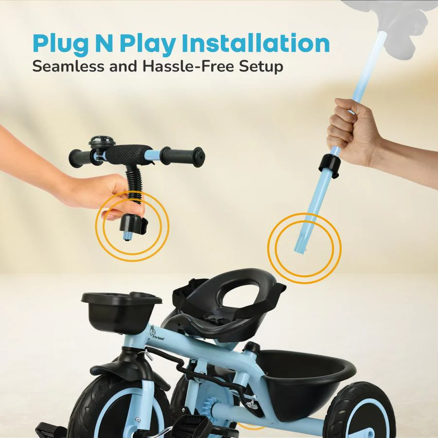 Tiny Toes R20 Plus Tricycle for Kids with Safety Certification, Plug-and-Play Design, Rubber Wheels & Steel Frame - Sky Blue - Image 6