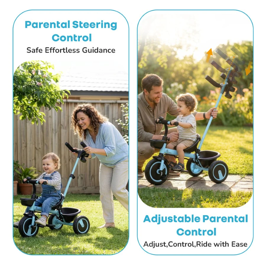 Tiny Toes R20 Plus Tricycle for Kids with Safety Certification, Plug-and-Play Design, Rubber Wheels & Steel Frame - Sky Blue - Image 8