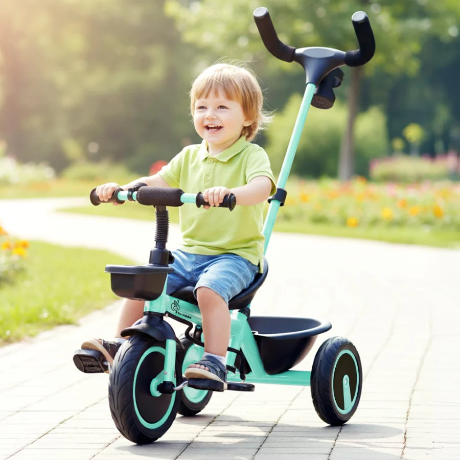 Tiny Toes R20 Plus Tricycle for Kids with Safety Certification, Plug-and-Play Design, Rubber Wheels & Steel Frame - Aqua Blue