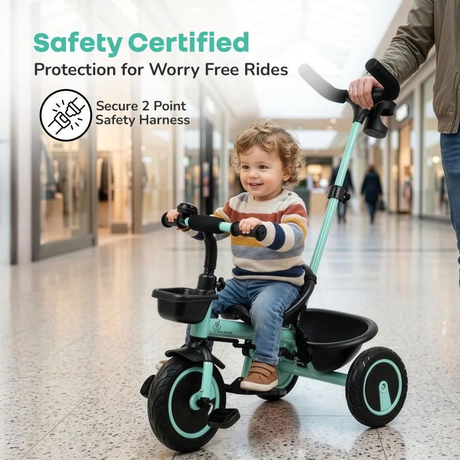 Tiny Toes R20 Plus Tricycle for Kids with Safety Certification, Plug-and-Play Design, Rubber Wheels & Steel Frame - Aqua Blue - Image 2