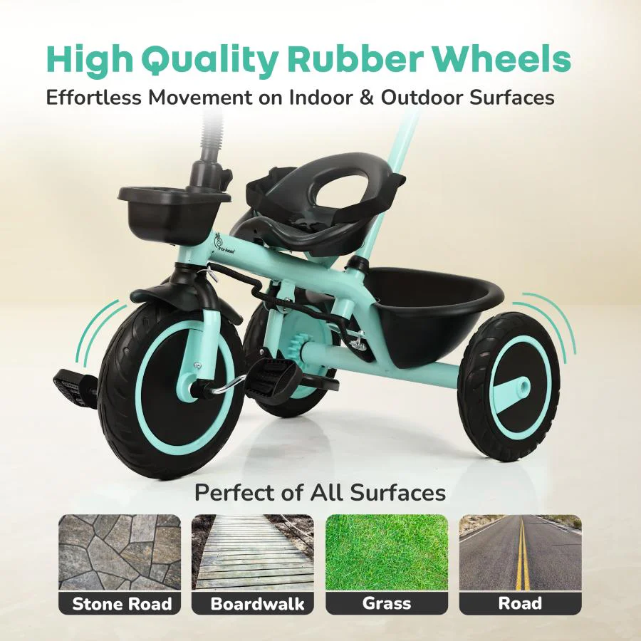 Tiny Toes R20 Plus Tricycle for Kids with Safety Certification, Plug-and-Play Design, Rubber Wheels & Steel Frame - Aqua Blue - Image 3