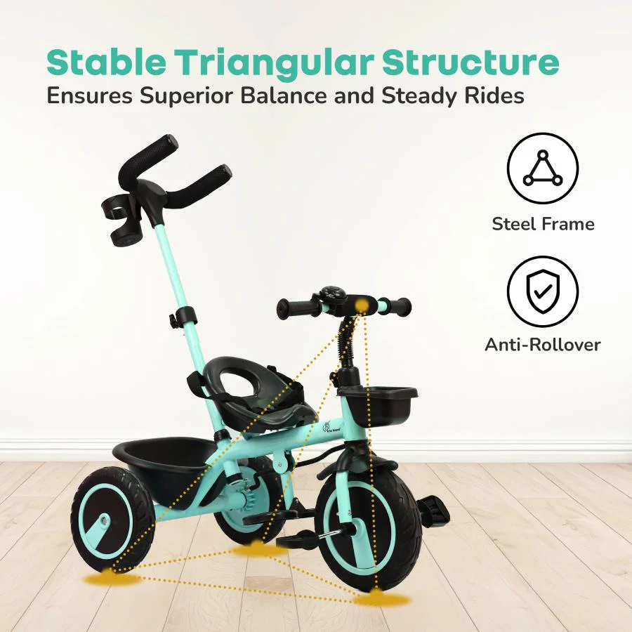 Tiny Toes R20 Plus Tricycle for Kids with Safety Certification, Plug-and-Play Design, Rubber Wheels & Steel Frame - Aqua Blue - Image 5