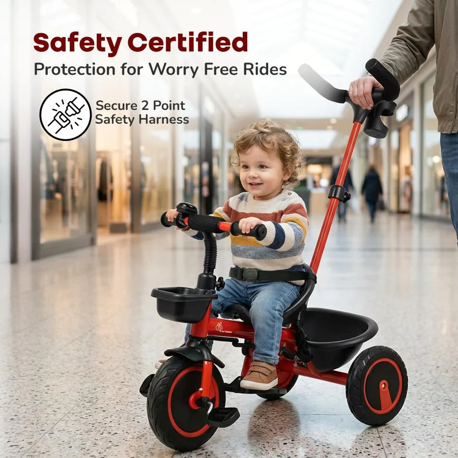 Tiny Toes R20 Plus Tricycle for Kids with Safety Certification, Plug-and-Play Design, Rubber Wheels & Steel Frame - Cherry Red - Image 2