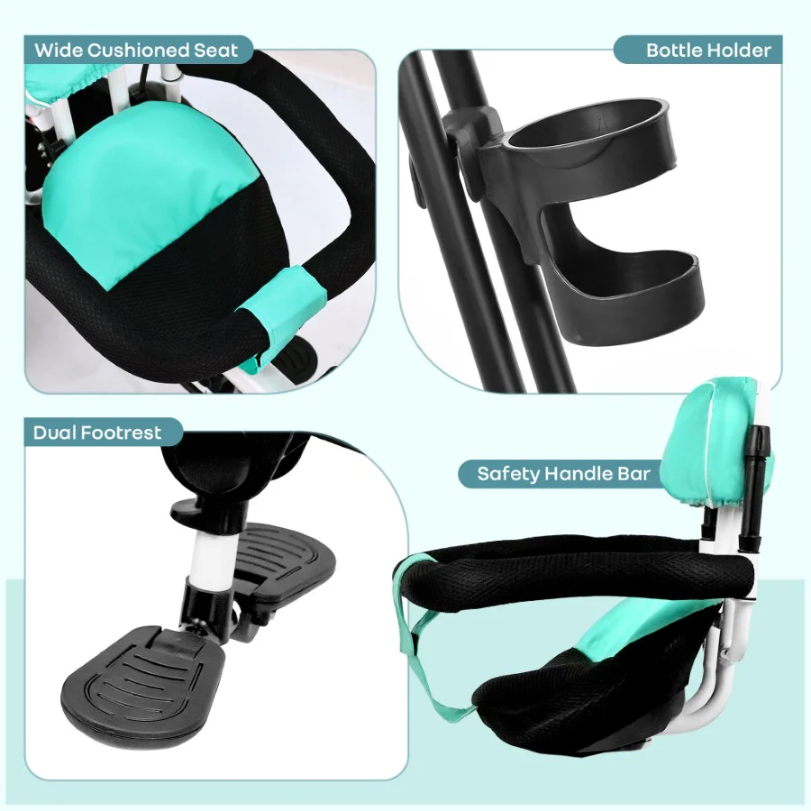 Tiny Toes R40 Ace 360° Rotatable Seat Baby Tricycle with Parent Control Handle, Adjustable Canopy & EVA Wheels (2–5 Years) - Lake Blue - Image 6