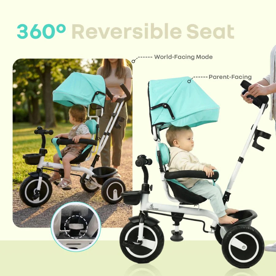 Tiny Toes R40 Plus Baby Tricycle with Canopy, Footrests, Plug-N-Play Wheels & Adjustable Parent Handle (Up to 25 kg) - Lake Blue - Image 3