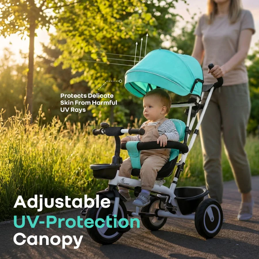 Tiny Toes R40 Plus Baby Tricycle with Canopy, Footrests, Plug-N-Play Wheels & Adjustable Parent Handle (Up to 25 kg) - Lake Blue - Image 4