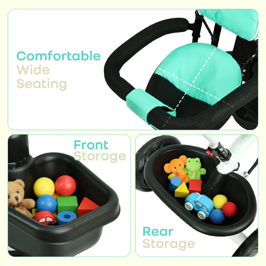 Tiny Toes R40 Plus Baby Tricycle with Canopy, Footrests, Plug-N-Play Wheels & Adjustable Parent Handle (Up to 25 kg) - Lake Blue - Image 6
