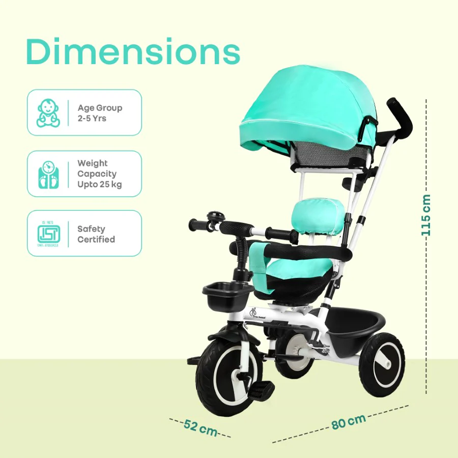 Tiny Toes R40 Plus Baby Tricycle with Canopy, Footrests, Plug-N-Play Wheels & Adjustable Parent Handle (Up to 25 kg) - Lake Blue - Image 8