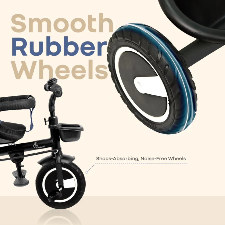 Tiny Toes R40 Plus Baby Tricycle with Canopy, Footrests, Plug-N-Play Wheels & Adjustable Parent Handle (Up to 25 kg) - Denim Blue - Image 2