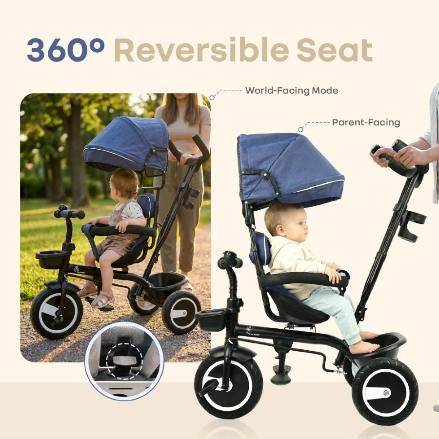 Tiny Toes R40 Plus Baby Tricycle with Canopy, Footrests, Plug-N-Play Wheels & Adjustable Parent Handle (Up to 25 kg) - Denim Blue - Image 3