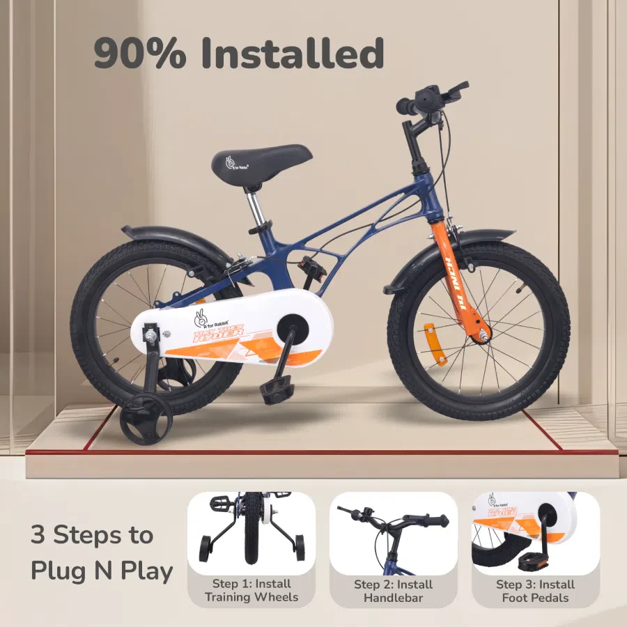 Tiny Toes Ryder Bicycle For Kids 14 Inch 90% Plug N Play Installation - Blue Orange - Image 4