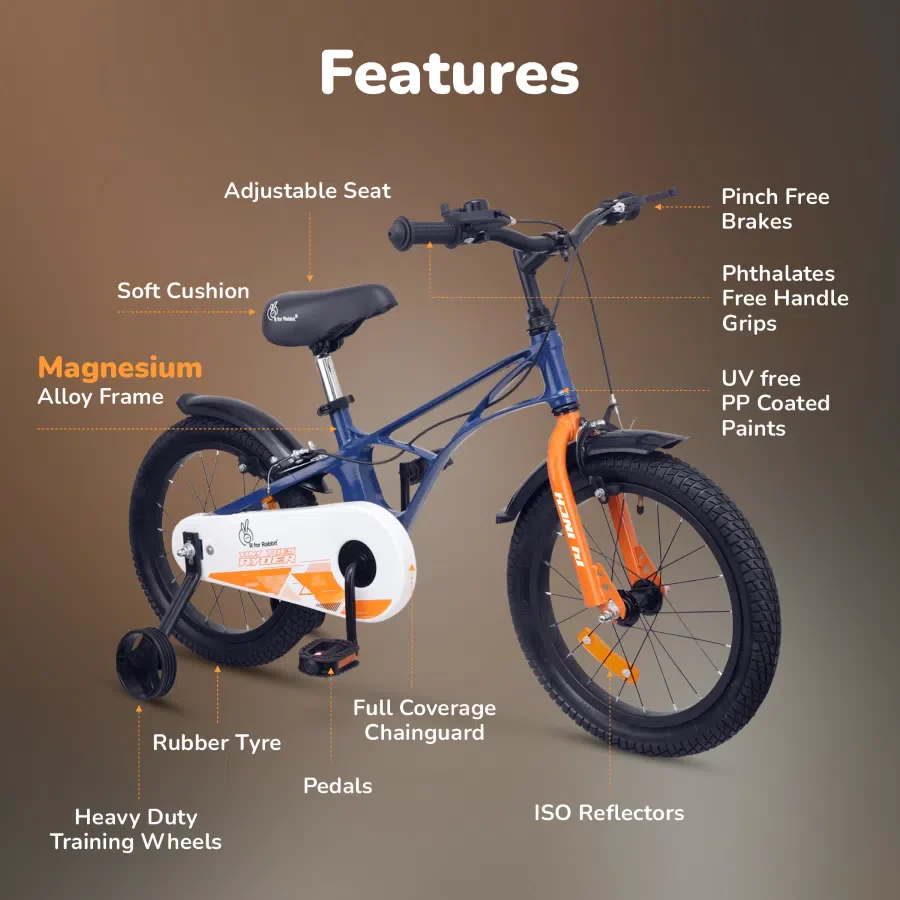 Tiny Toes Ryder Bicycle For Kids 14 Inch 90% Plug N Play Installation - Blue Orange - Image 5