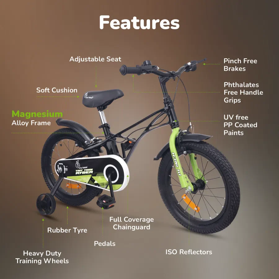 Tiny Toes Ryder Bicycle For Kids 14 Inch 90% Plug N Play Installation - Black Green - Image 5
