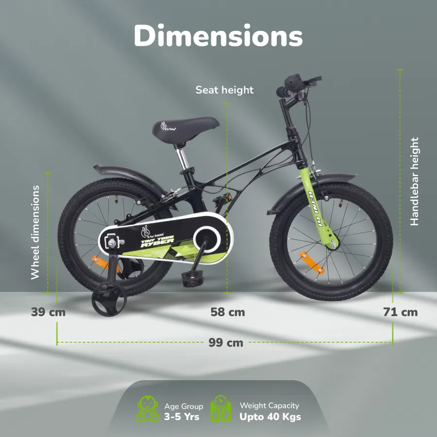 Tiny Toes Ryder Bicycle For Kids 14 Inch 90% Plug N Play Installation - Black Green - Image 9