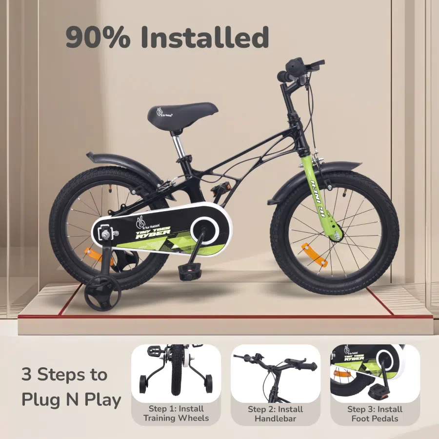 Tiny Toes Ryder Bicycle For Kids 16 Inch 90% Plug N Play Installation - Black Green - Image 4