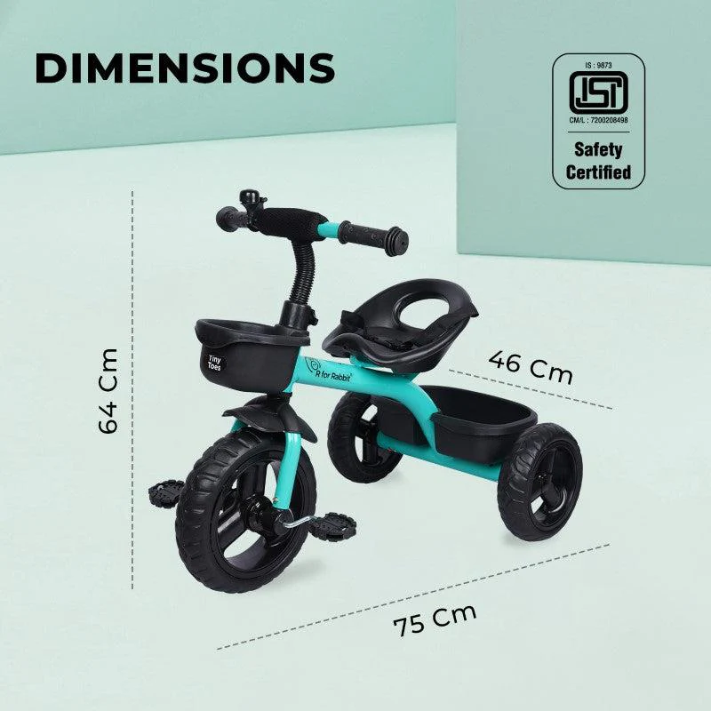 Tiny Toes T10 Ace Tricycle - Front & Back Basket, Seat Belt - Lake Blue - Image 7