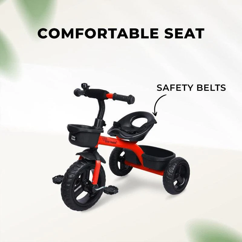 Tiny Toes T10 Ace Tricycle - Front & Back Basket, Seat Belt - Red - Image 3