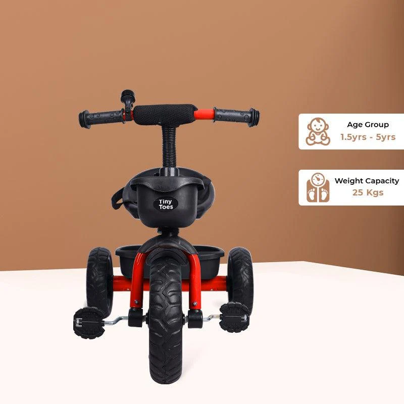 Tiny Toes T10 Ace Tricycle - Front & Back Basket, Seat Belt - Red - Image 4