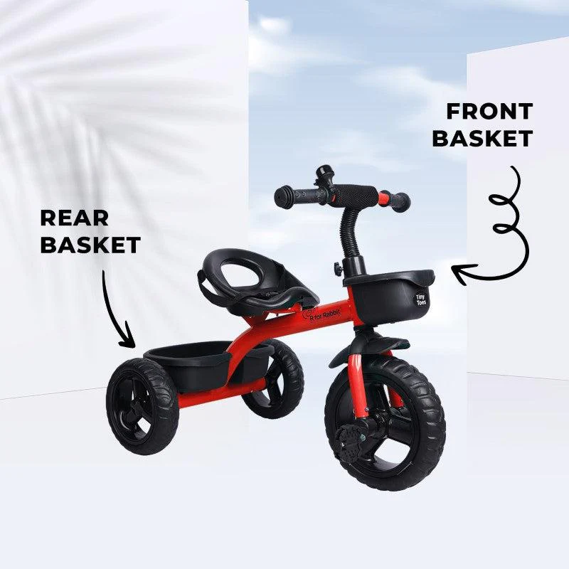 Tiny Toes T10 Ace Tricycle - Front & Back Basket, Seat Belt - Red - Image 5