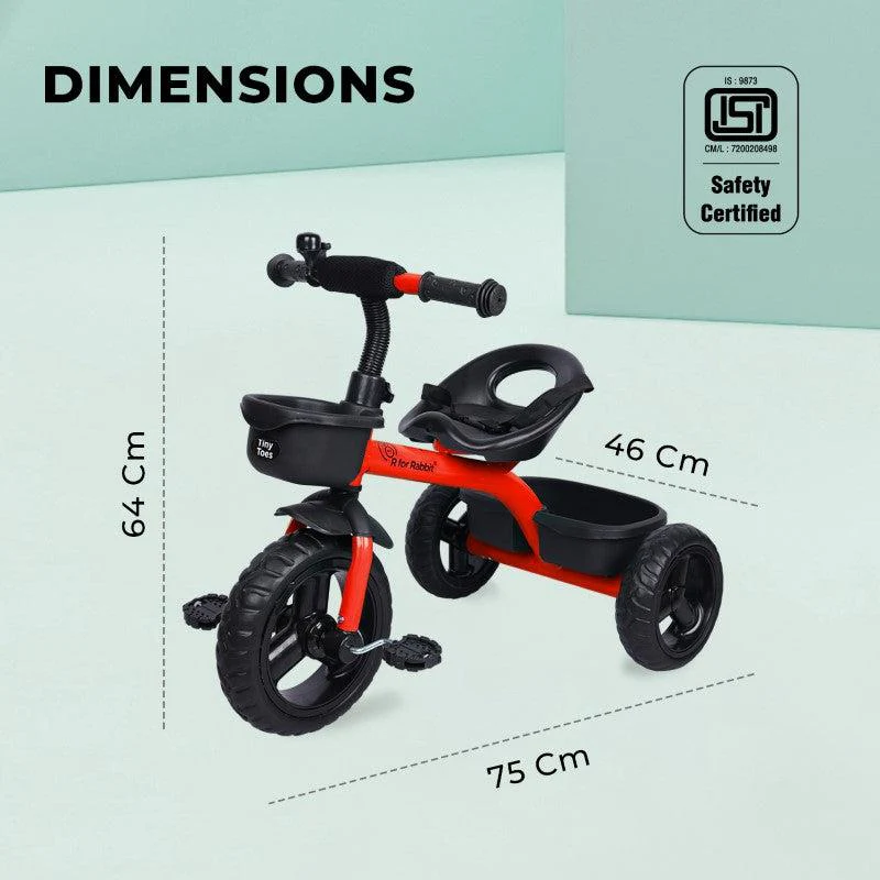 Tiny Toes T10 Ace Tricycle - Front & Back Basket, Seat Belt - Red - Image 7