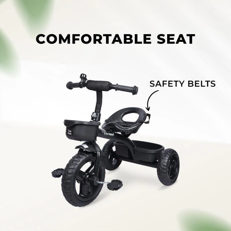 Tiny Toes T10 Ace Tricycle - Front & Back Basket, Seat Belt - Black - Image 3