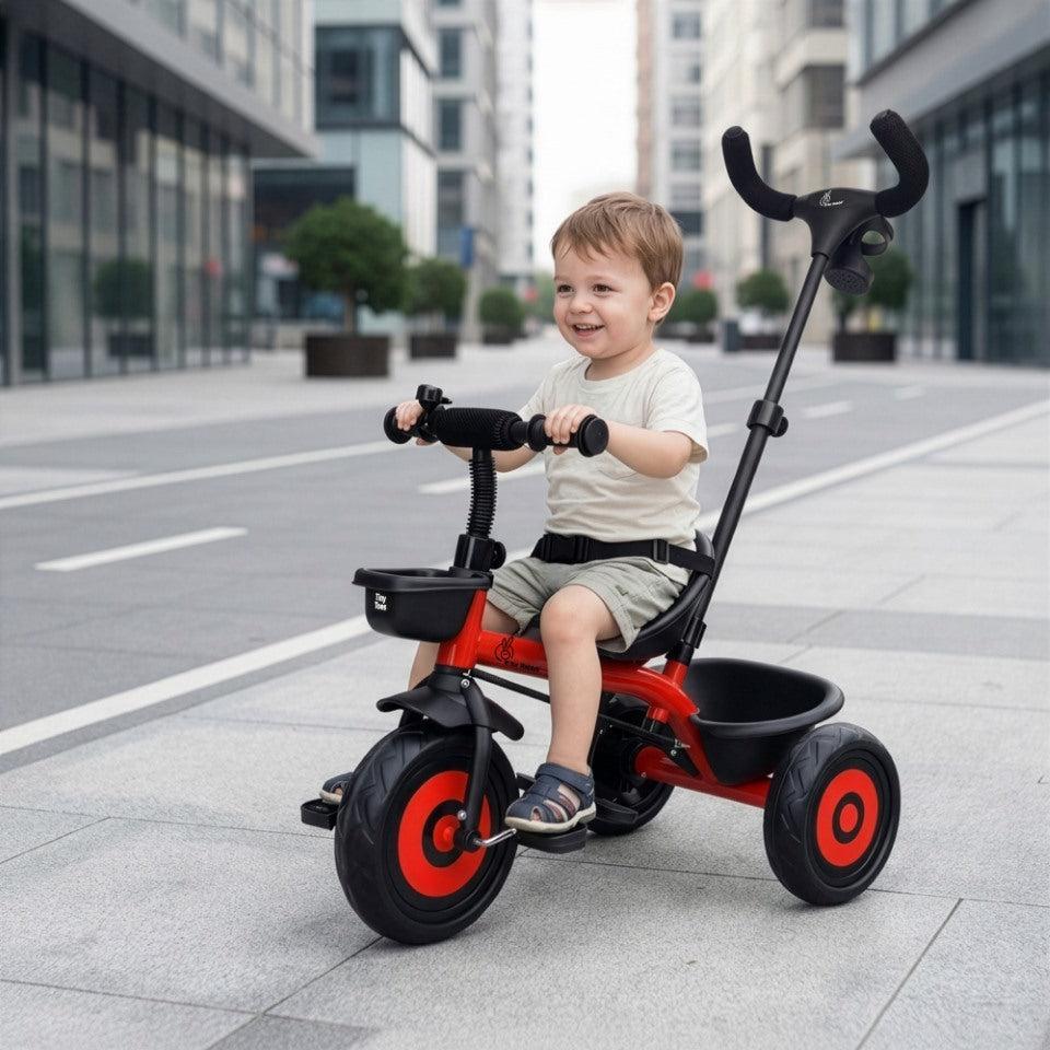 Tiny Toes T20 Ace Tricycle - 2 in 1, EVA Wheels, Adjustable Parental Control, Cup Holder, EVA Wheels, Front & Rear Basket, 1.5-5y - Red