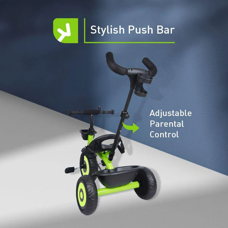 Tiny Toes T20 Ace Tricycle - 2 in 1, EVA Wheels, Adjustable Parental Control, Cup Holder, EVA Wheels, Front & Rear Basket, 1.5-5y - Green - Image 3