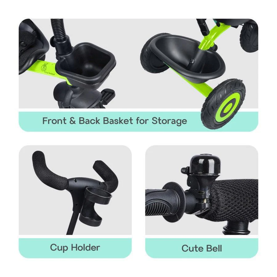 Tiny Toes T20 Plus Tricycle - 2 in 1, Rubber Wheels, Adjustable Parental Control, Cup Holder - Green - Image 6