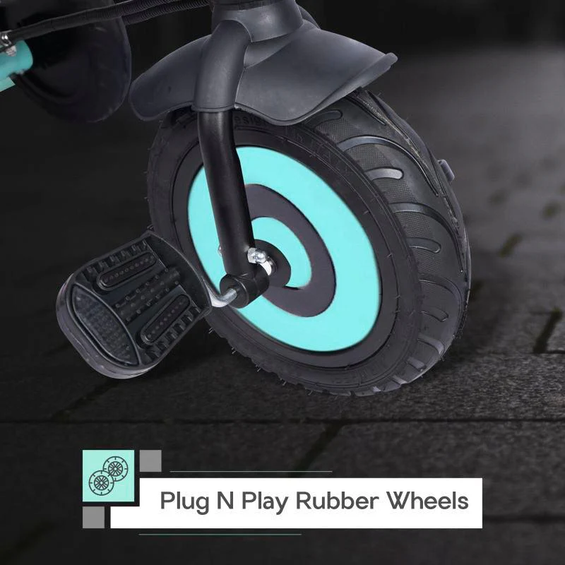 Tiny Toes T20 Plus Tricycle - 2 in 1, Rubber Wheels, Adjustable Parental Control, Cup Holder - Lake Blue - Image 2