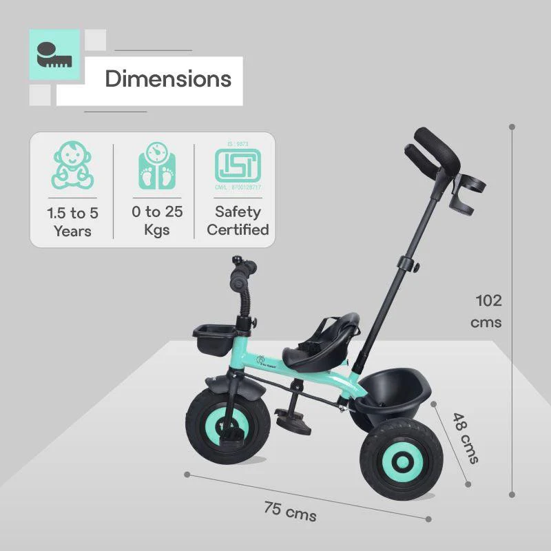 Tiny Toes T20 Plus Tricycle - 2 in 1, Rubber Wheels, Adjustable Parental Control, Cup Holder - Lake Blue - Image 7