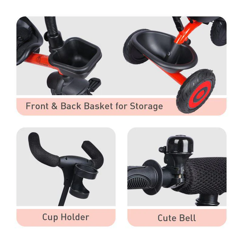 Tiny Toes T20 Plus Tricycle - 2 in 1, Rubber Wheels, Adjustable Parental Control, Cup Holder - Red - Image 6
