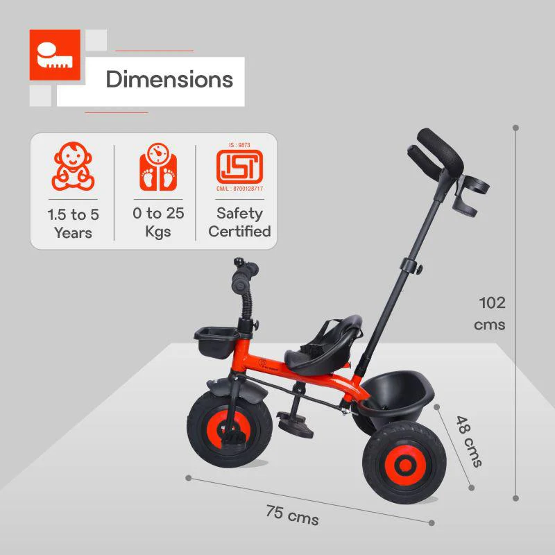 Tiny Toes T20 Plus Tricycle - 2 in 1, Rubber Wheels, Adjustable Parental Control, Cup Holder - Red - Image 7