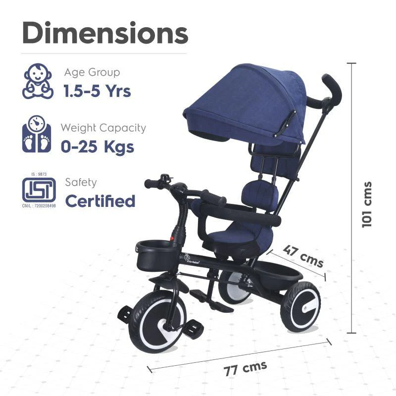 Tiny Toes T30 Ace Tricycle With Personalized Name Plate - Denim Blue - Image 8