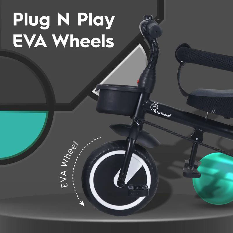 Tiny Toes T30 Ace Tricycle - 3 in 1, Adjustable Parental Control & Canopy, Front & Rear Basket - Grey - Image 5