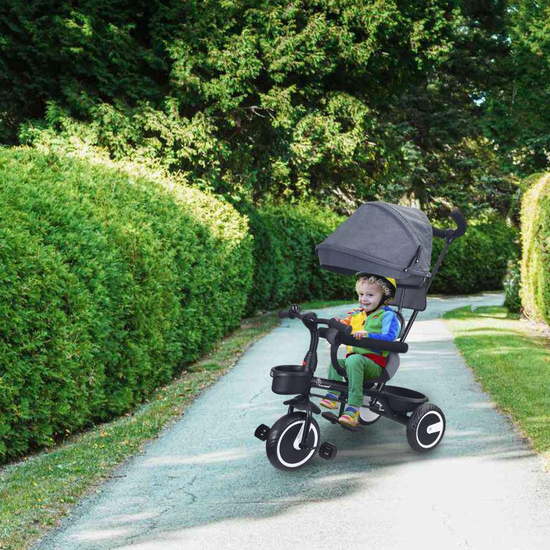 Tiny Toes T30 Ace Tricycle - 3 in 1, Adjustable Parental Control & Canopy, Front & Rear Basket - Grey - Image 8