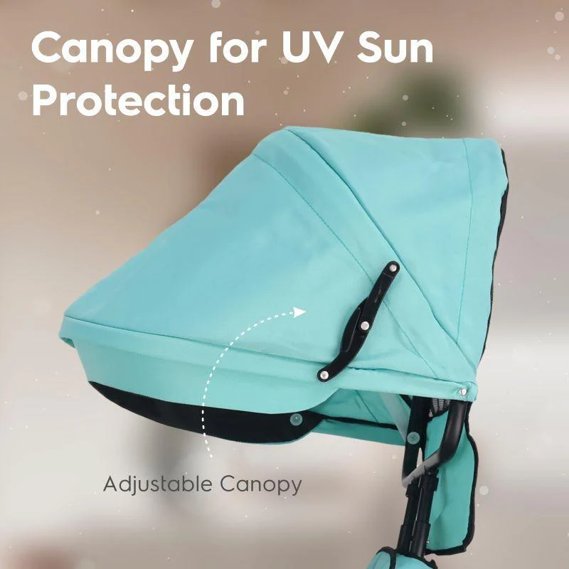 Tiny Toes T30 Ace Tricycle - 3 in 1, Adjustable Parental Control & Canopy, Front & Rear Basket - Lake Blue - Image 3