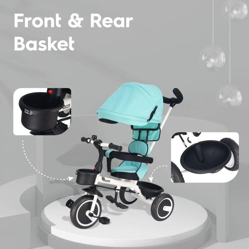 Tiny Toes T30 Ace Tricycle - 3 in 1, Adjustable Parental Control & Canopy, Front & Rear Basket - Lake Blue - Image 6