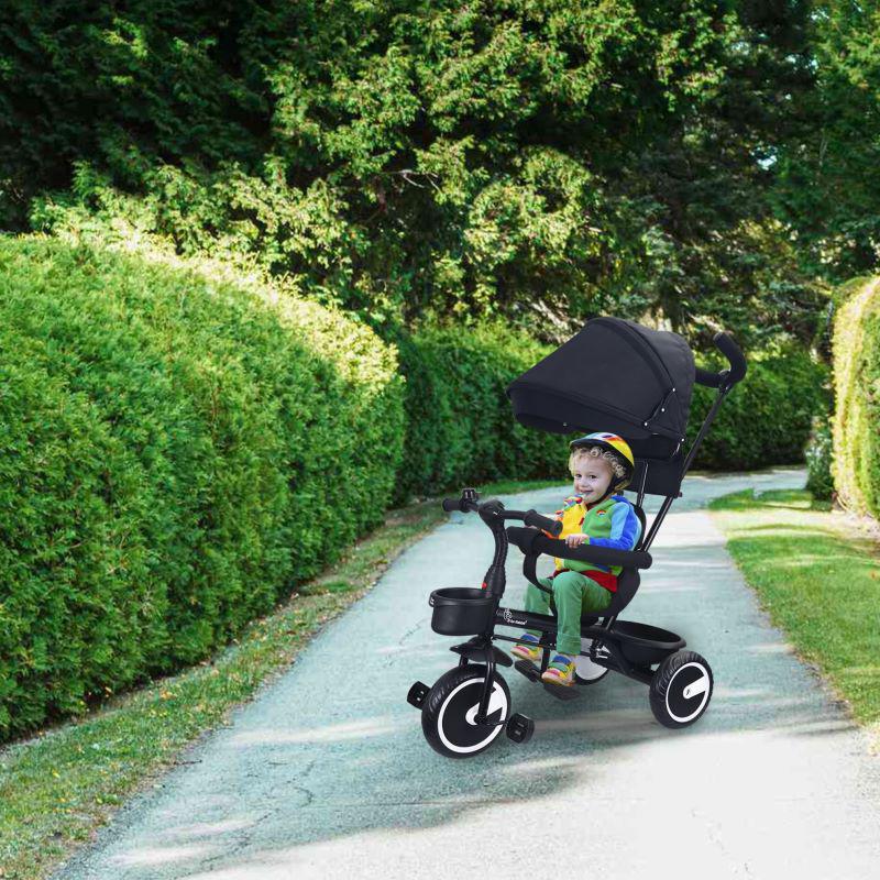 Tiny Toes T30 Ace Tricycle - 3 in 1, Adjustable Parental Control & Canopy, Front & Rear Basket - Black - Image 6