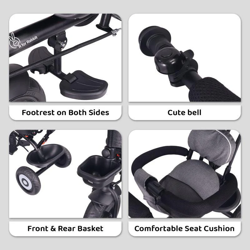 Tiny Toes T40 Ace Tricycle With Personalized Name Plate - Grey Black - Image 6